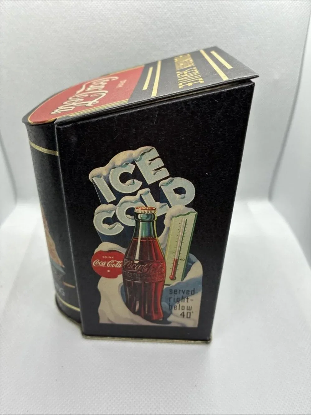 Vintage Coca Cola Fountain Service Tin Hinged Lid Bristolware 1995 Canister